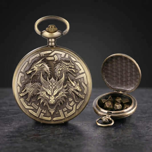 Dragon Embossed Pocket Watch Dice Set