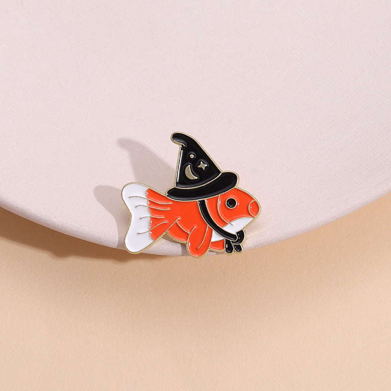 Halloween magic hat goldfish pin