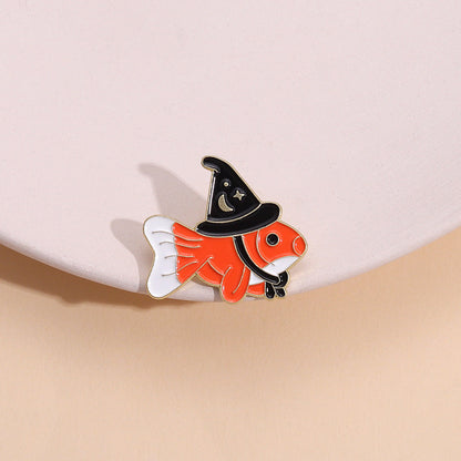 Halloween magic hat goldfish pin