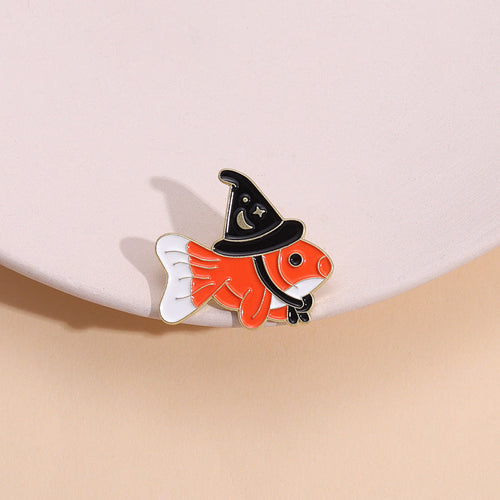 Halloween magic hat goldfish pin