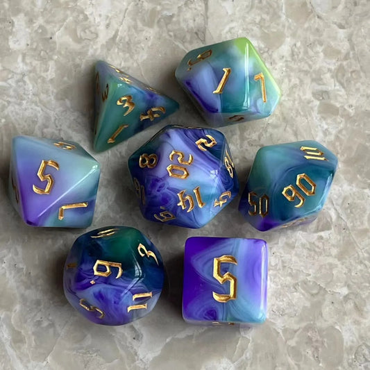 Gothic Script Siberian Iris 7 Dice Polyset