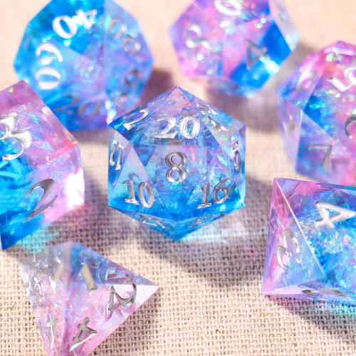 Blue and Pink Glitter Resin Dice