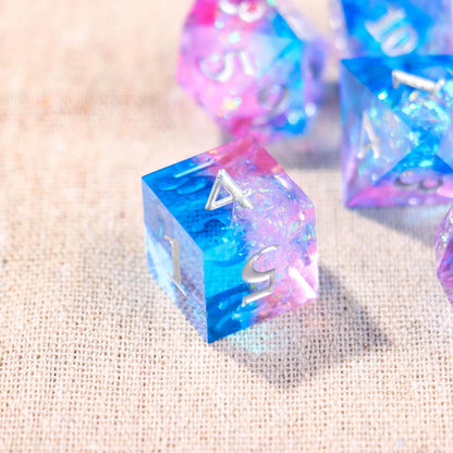 Blue and Pink Glitter Resin Dice