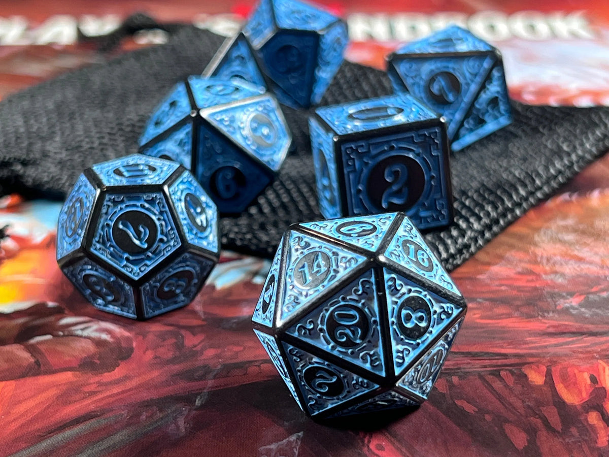 Antique Blue Fantasy Tabletop RPG Dice Set
