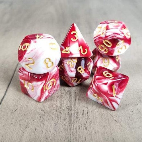 Red White "Dragon's Blood" Polyhedral dice