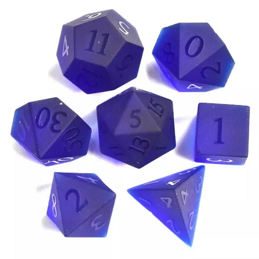 Sandblasted Blue Glass Dice Set