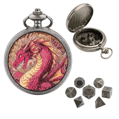 Ethereal Rose Dragon Floral Pocket Watch Dice Set
