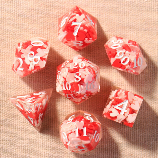 Pink Red Heart Resin Dice