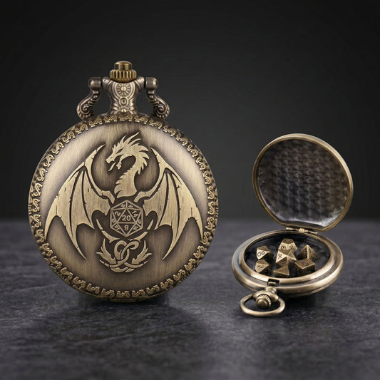 Dragon D20 Style Pocket Watch Dice Set
