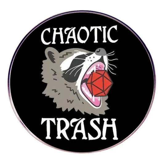 Vintage Chaotic Trash Raccoon With Dice Fantasy Tabletop RPG Pin