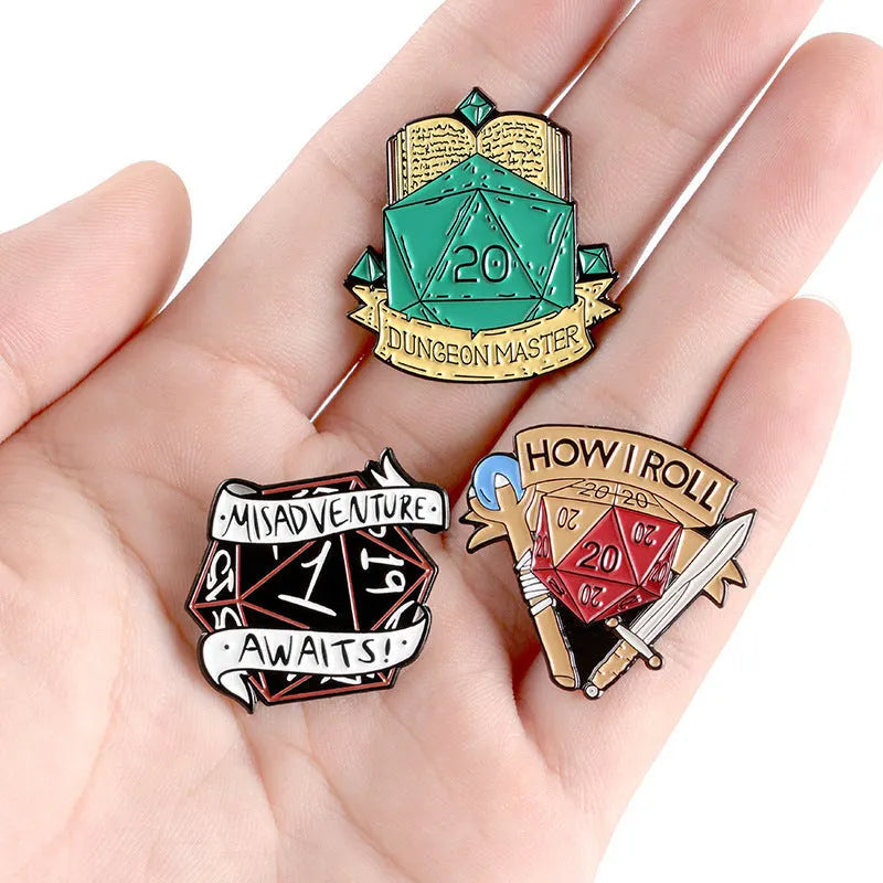 How I Roll Enamel Pin, Misadventure Awaits Enamel Pin, Dungeon Master Enamel Pin