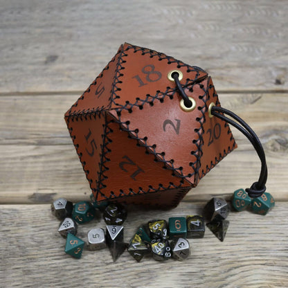Leather D20 Dice Bag (Give away a random dice set)