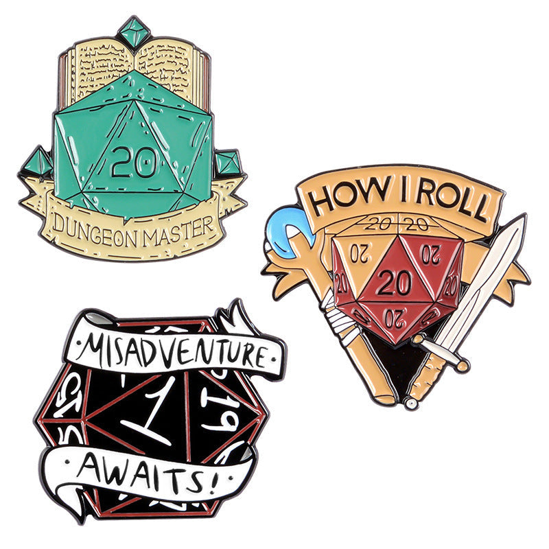 How I Roll Enamel Pin, Misadventure Awaits Enamel Pin, Dungeon Master Enamel Pin