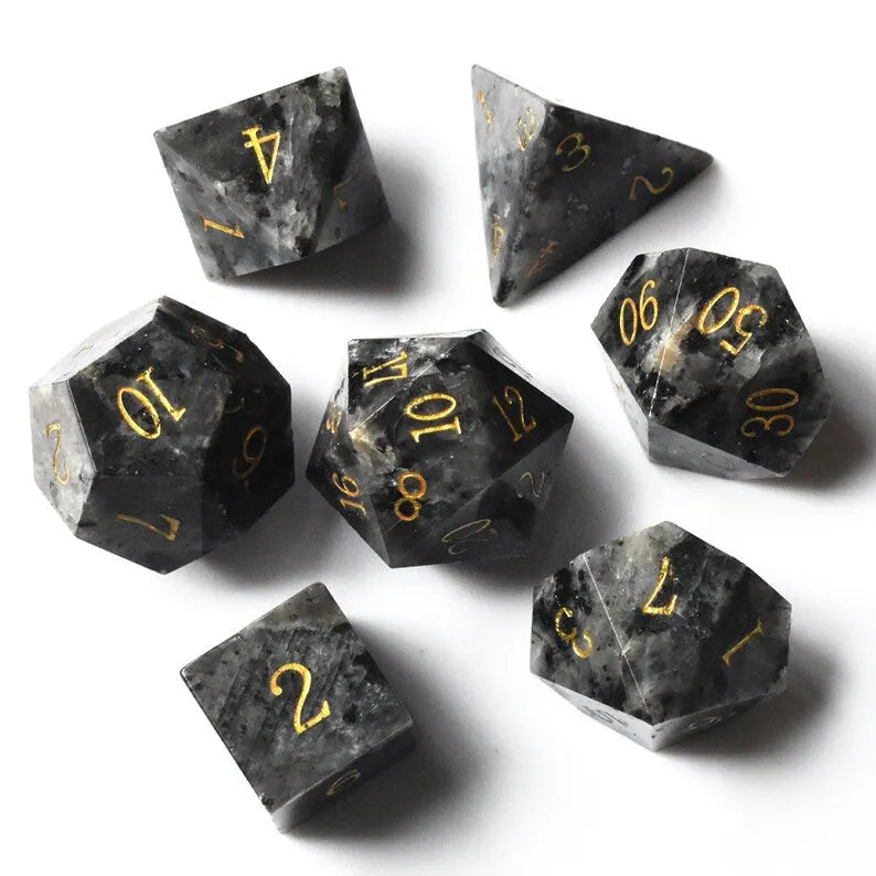 Black Labradorite Gemstone Dice Set-Fantasy Tabletop RPG D and D Dice Set