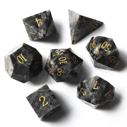 Black Labradorite Gemstone Dice Set-Fantasy Tabletop RPG D and D Dice Set