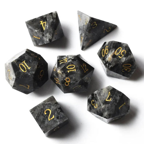 Black Labradorite Gemstone Dice Set-Fantasy Tabletop RPG D and D Dice Set