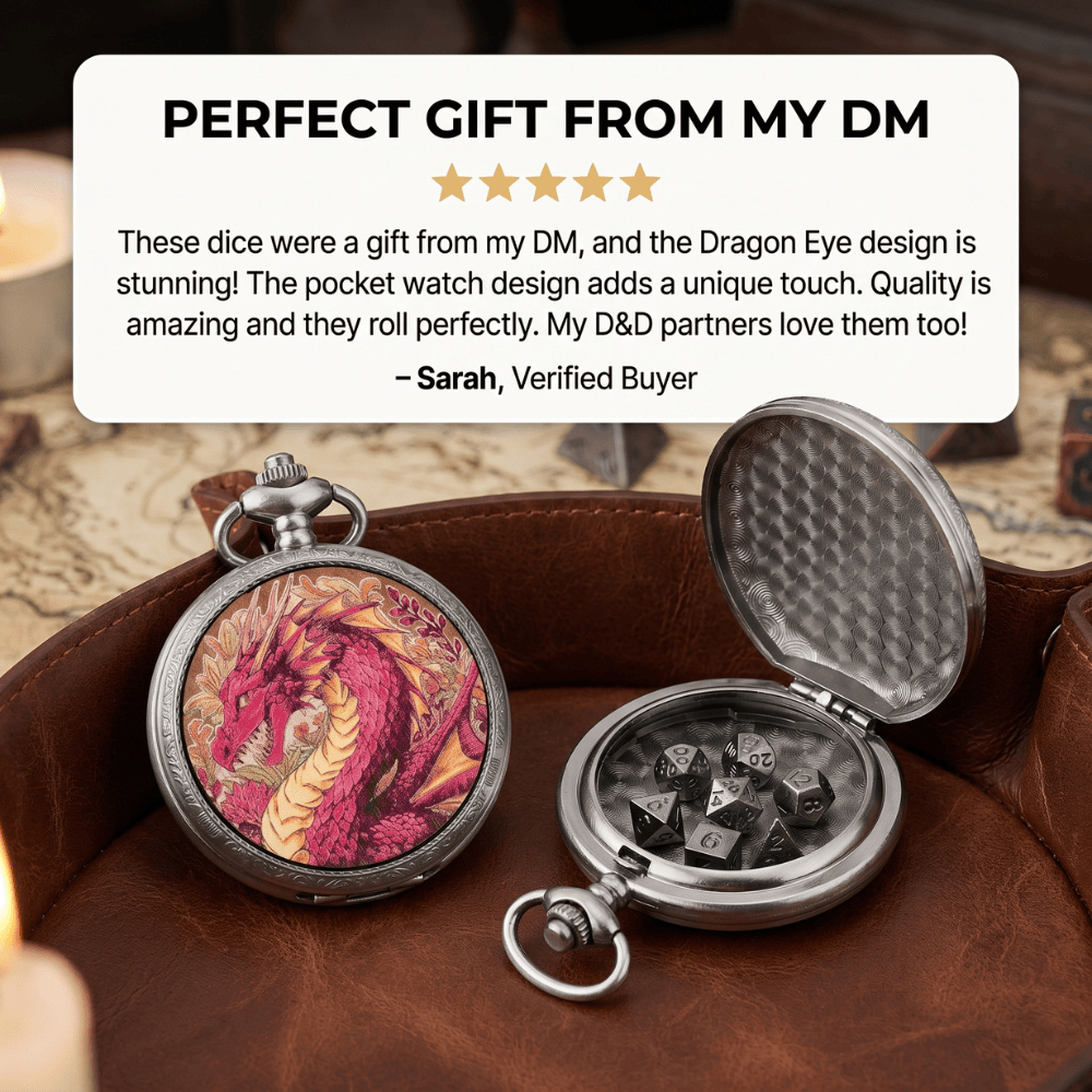 Ethereal Rose Dragon Floral Pocket Watch Dice Set