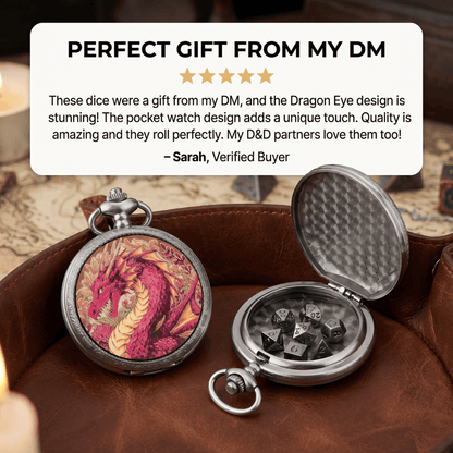 Ethereal Rose Dragon Floral Pocket Watch Dice Set