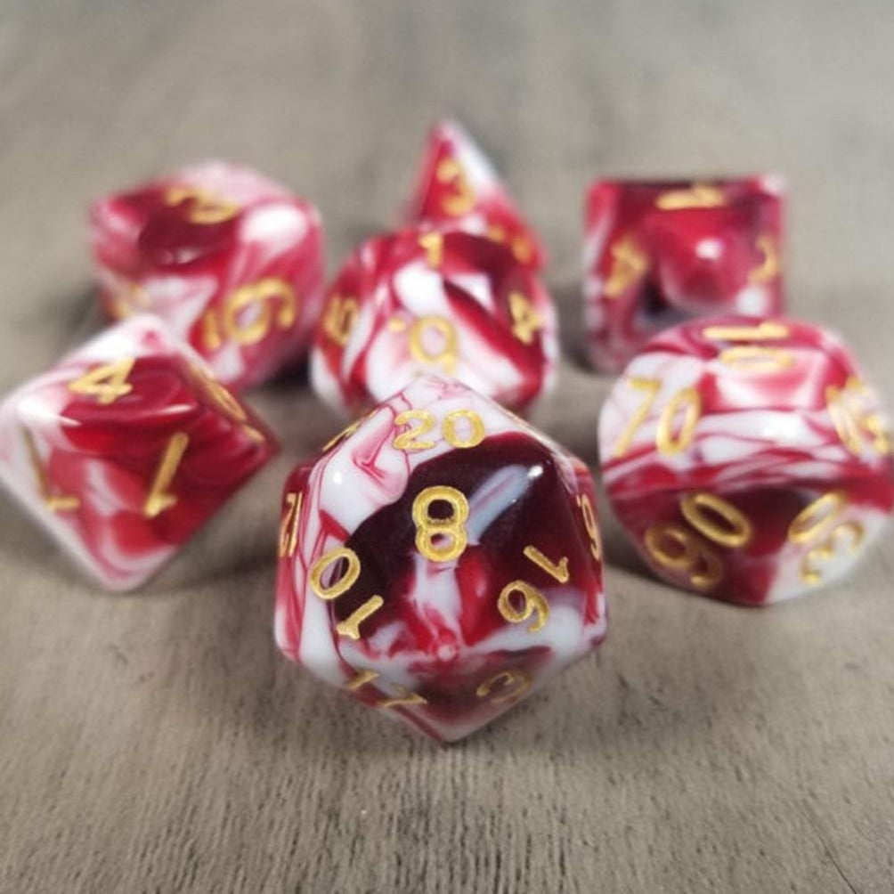 Red White "Dragon's Blood" Polyhedral dice