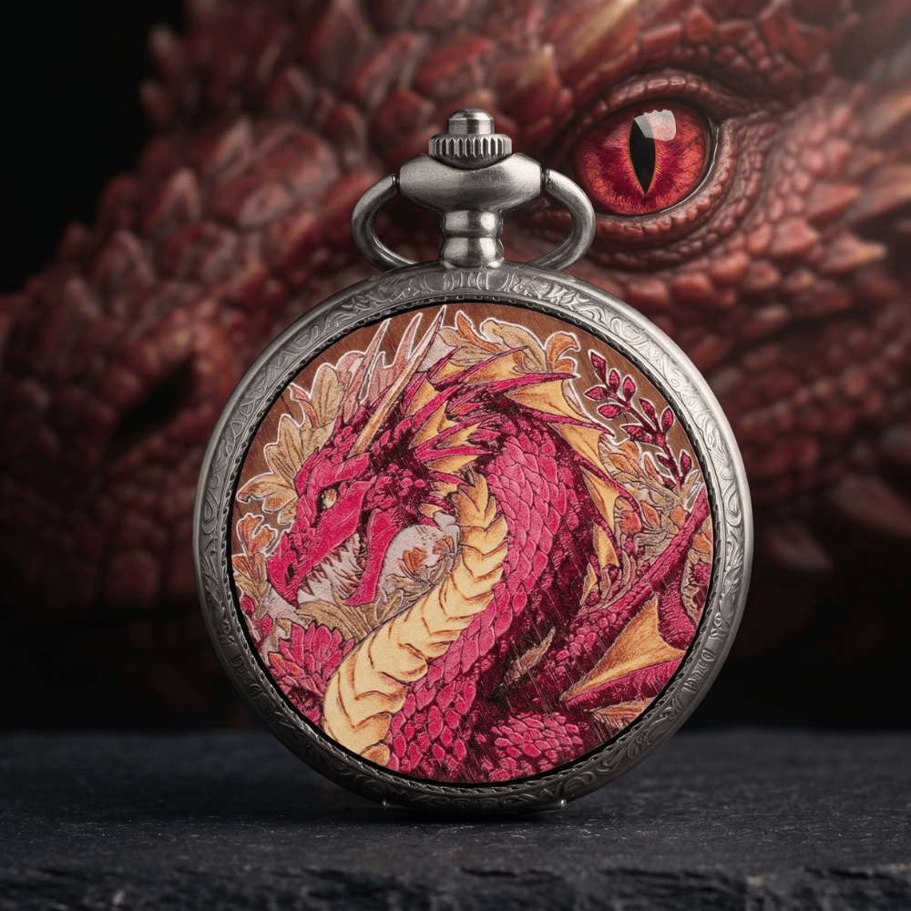 Ethereal Rose Dragon Floral Pocket Watch Dice Set