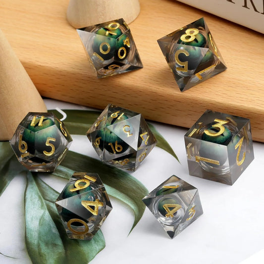 Dragon Eye  Fantasy Tabletop RPG Sharp Resin Liquid  Dice Set(Green Dragon Eye)
