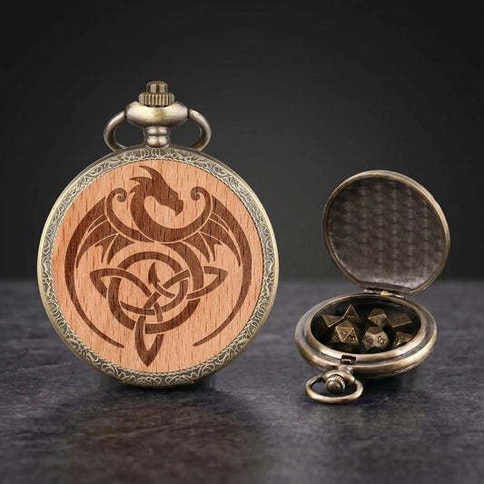 Dragon Engraved Pocket Watch Dice Set